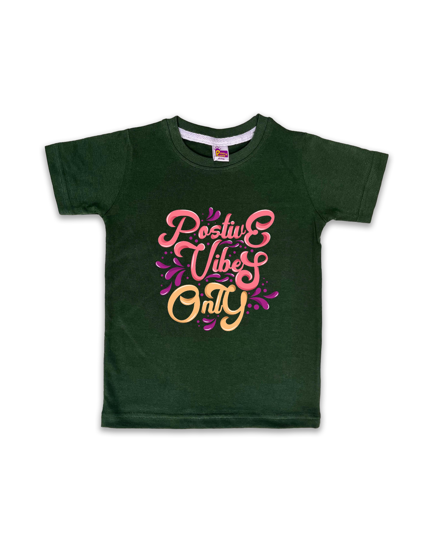 Kids’ Printed Half Sleeve Tees – Dark Green Tees for Girls FTS081