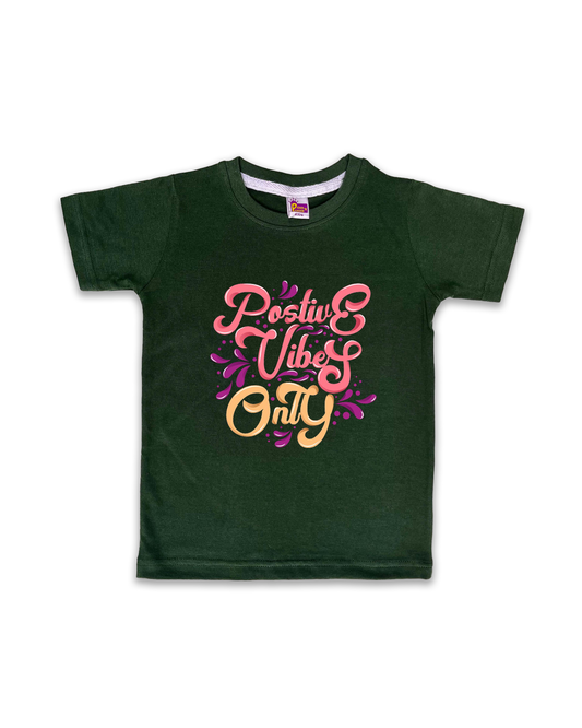 Kids’ Printed Half Sleeve Tees – Dark Green Tees for Girls FTS081