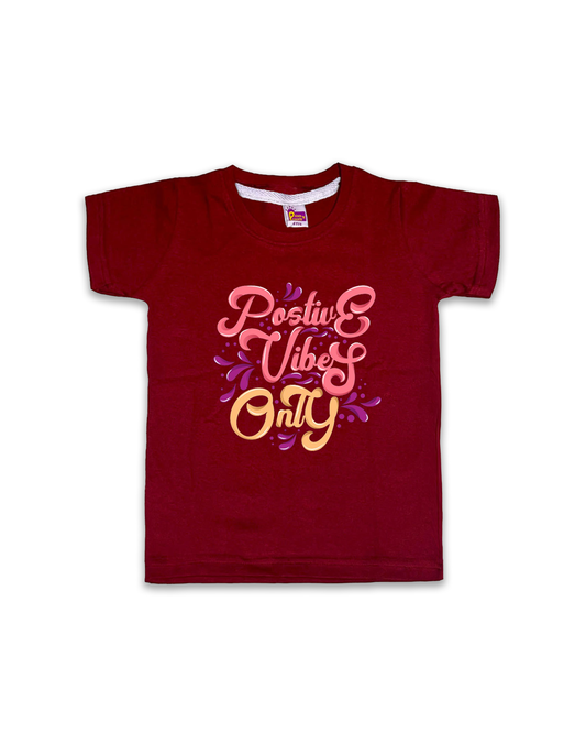 Kids’ Printed Half Sleeve Tees – Maroon Tees for Girls FTS080