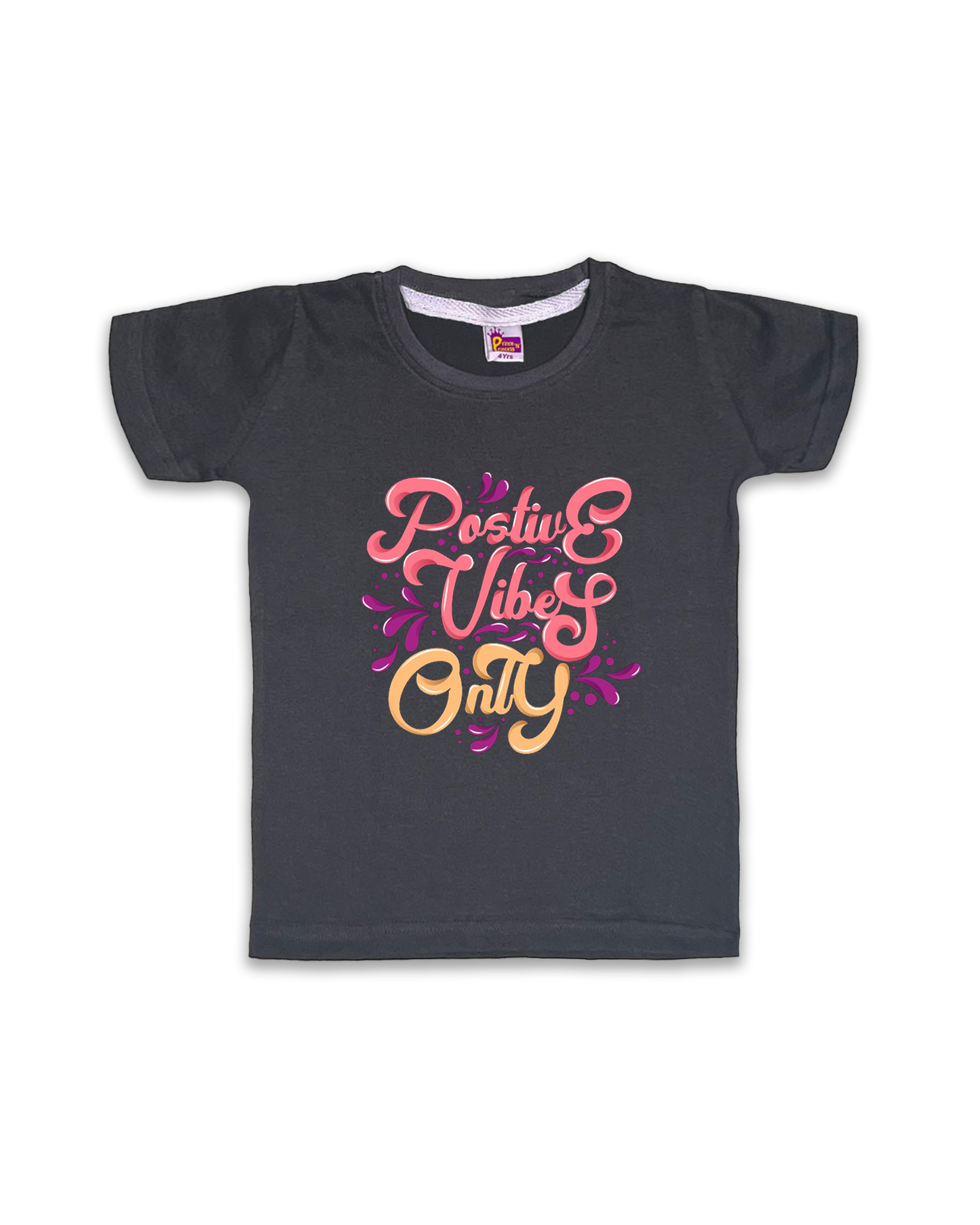 Kids’ Printed Half Sleeve Tees – Dark Grey Tees for Girls FTS079