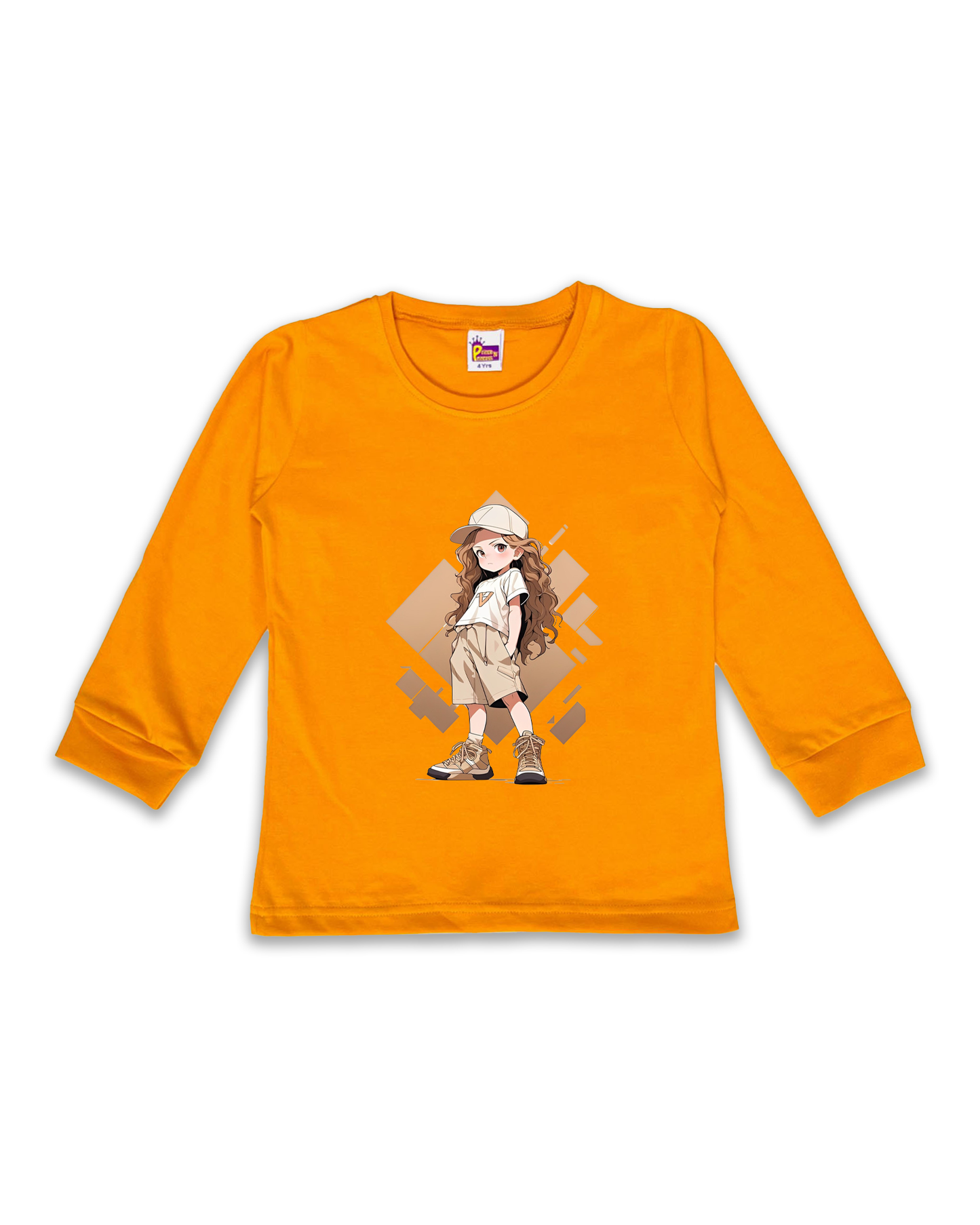 Kids’ Printed Full Sleeve Tees – Mustard Tees for Girls FTS0165