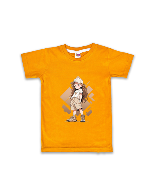 Kids’ Printed Half Sleeve Tees – Mustard Tees for Girls FTS078
