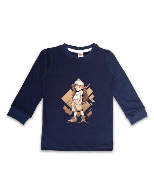 Kids’ Printed Full Sleeve Tees – Navy Tees for Girls FTS0169