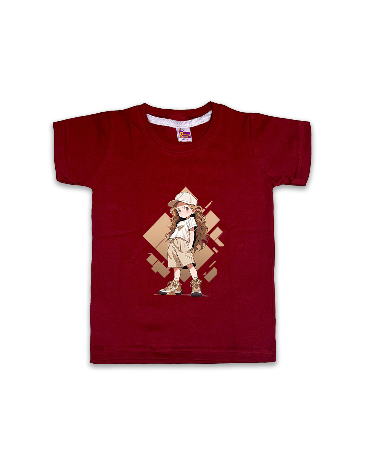Kids’ Printed Half Sleeve Tees – Maroon Tees for Girls FTS072