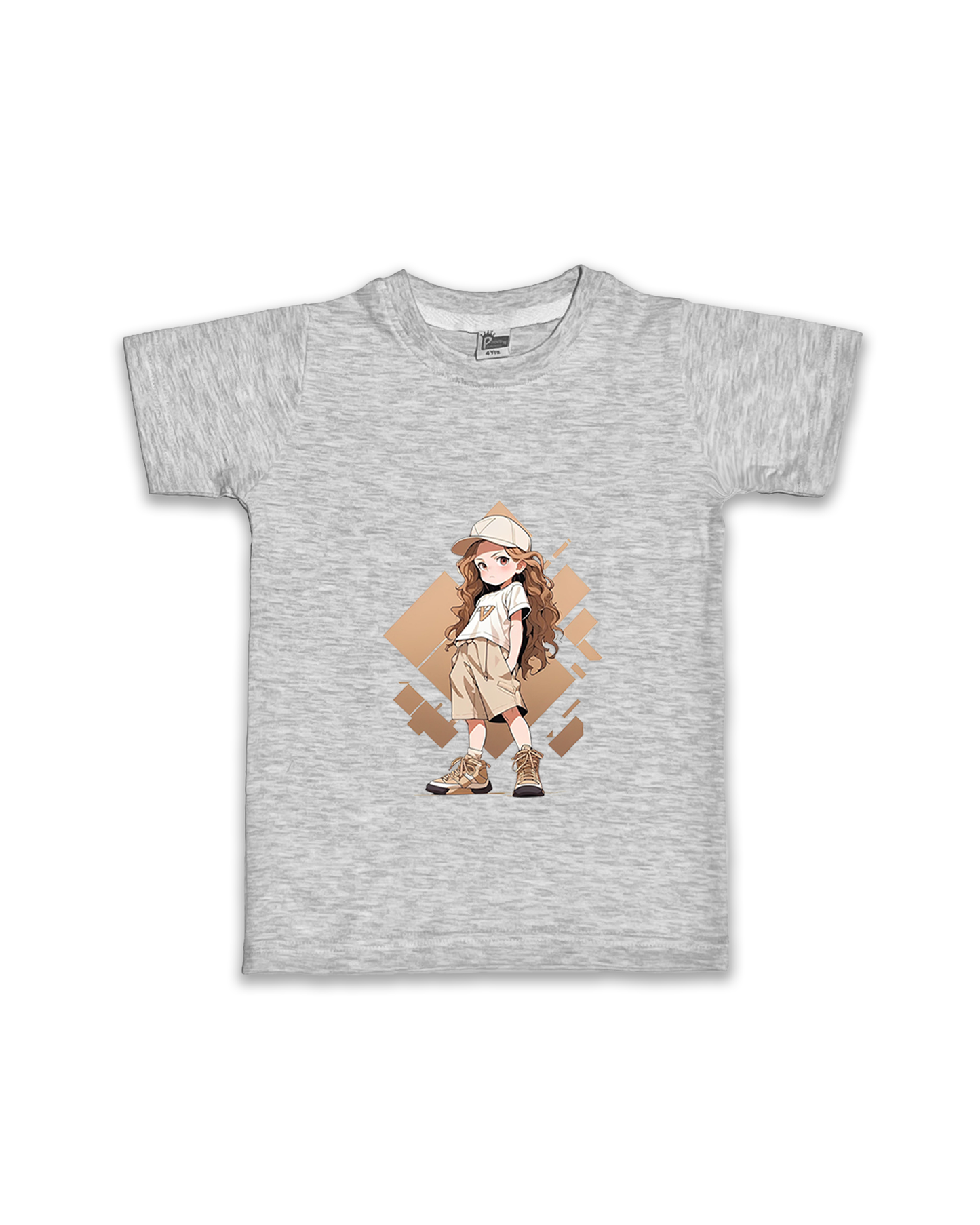 Kids’ Printed Half Sleeve Tees – Melange Tees for Girls FTS071
