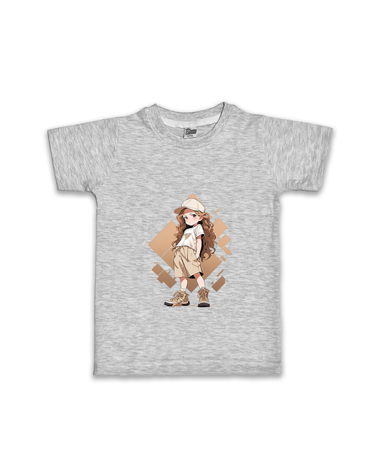 Kids’ Printed Half Sleeve Tees – Melange Tees for Girls FTS071