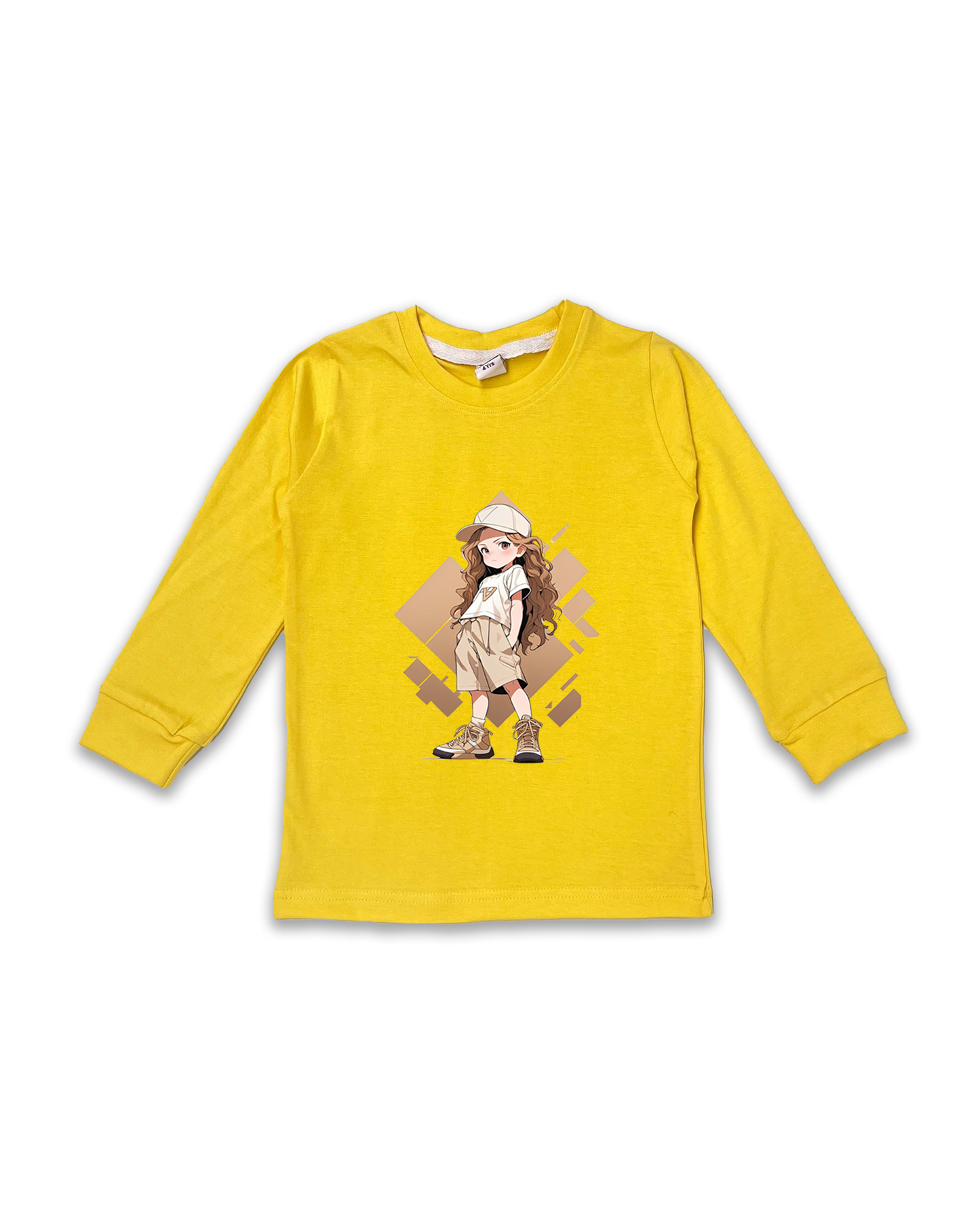 Kids’ Printed Full Sleeve Tees – Yellow Tees for Girls FTS0173