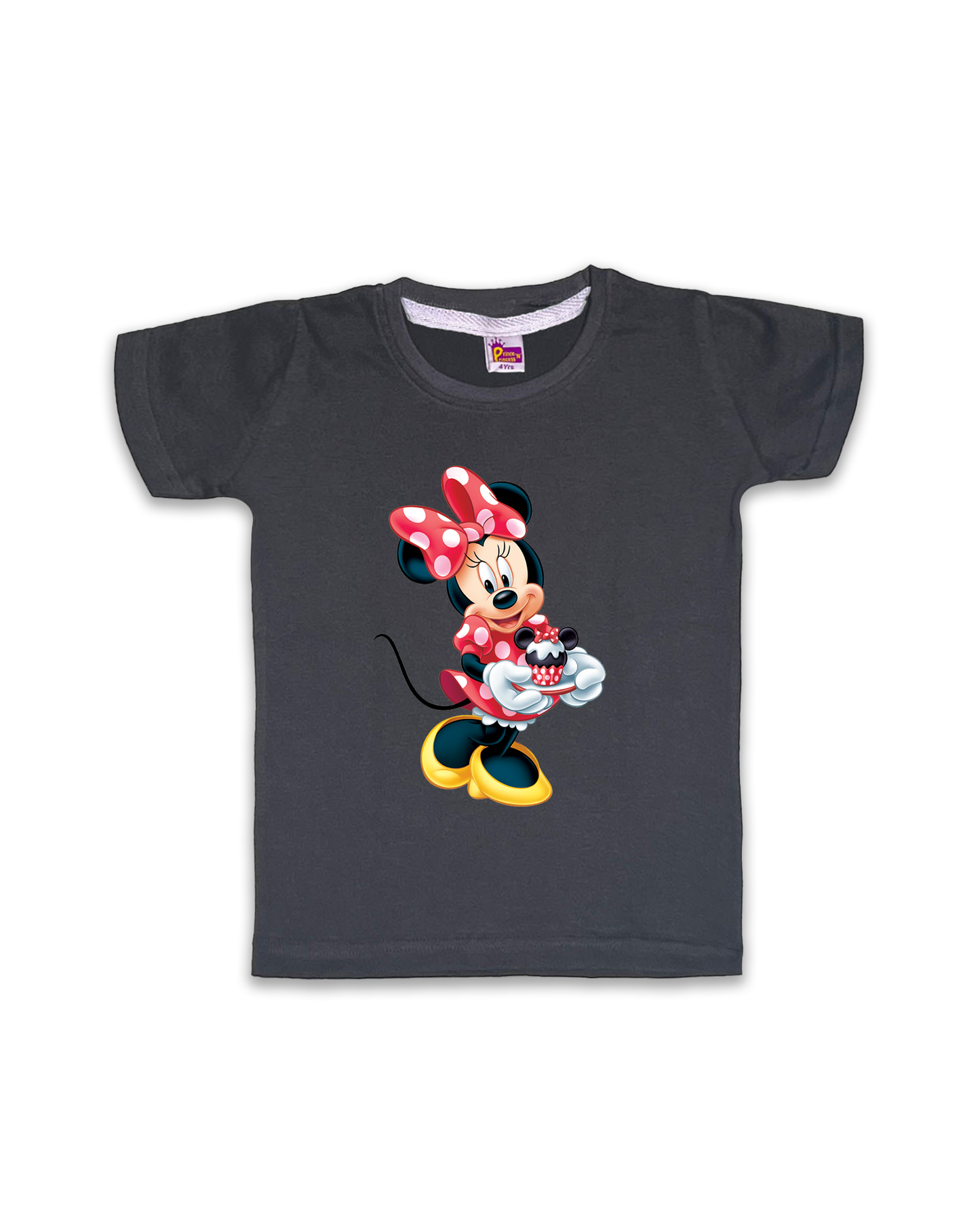 Kids’ Printed Half Sleeve Tees – Dark Grey Tees for Girls FTS054