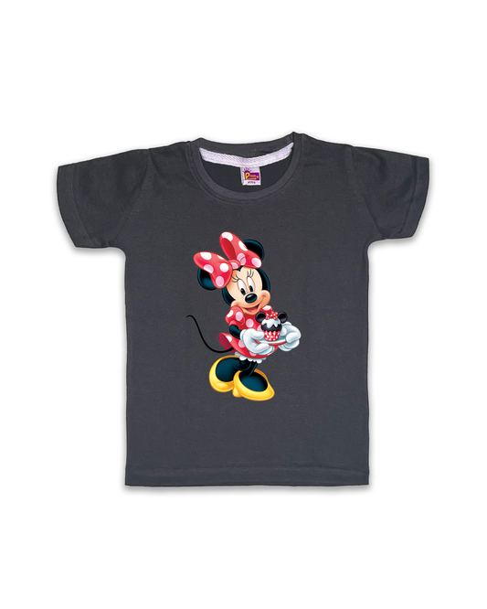 Kids’ Printed Half Sleeve Tees – Dark Grey Tees for Girls FTS054