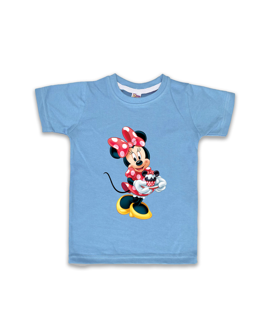 Kids’ Printed Half Sleeve Tees – Ice Blue Tees for Girls FTS056
