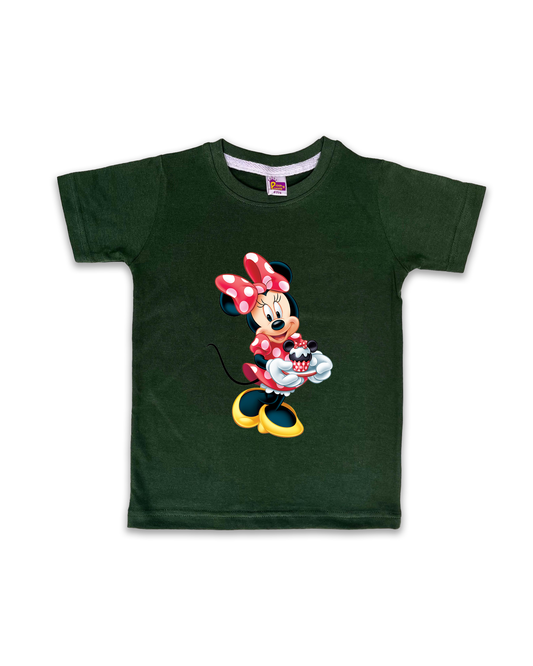 Kids’ Printed Half Sleeve Tees – Dark Green Tees for Girls FTS057