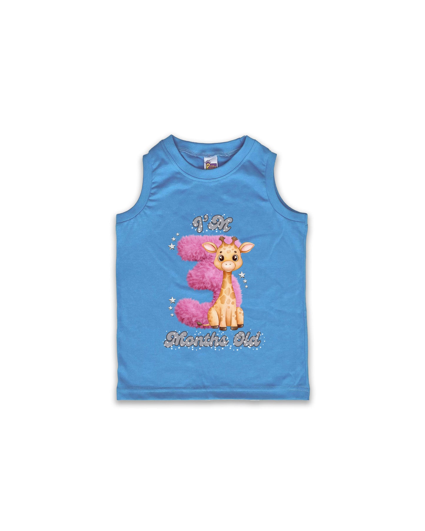 Newborn Ice Blue Sleeveless Vest "I’m 3 Months Old" – Soft Cotton | Pink 3 with Giraffe Milestone Vest for Baby Girls| NPT092