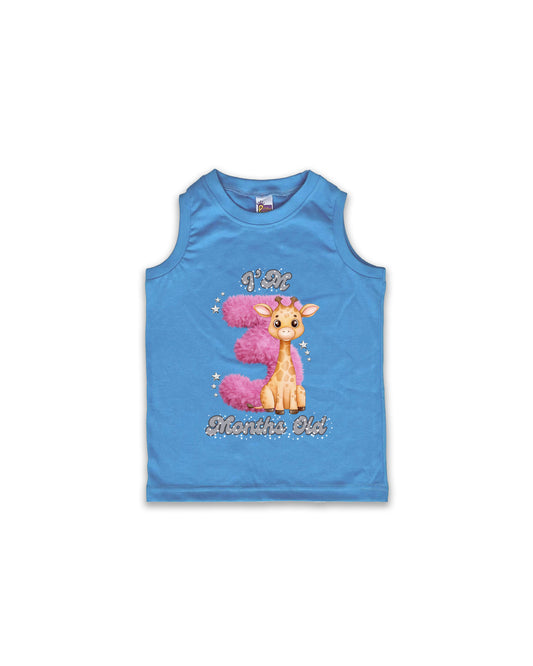 Newborn Ice Blue Sleeveless Vest "I’m 3 Months Old" – Soft Cotton | Pink 3 with Giraffe Milestone Vest for Baby Girls| NPT092