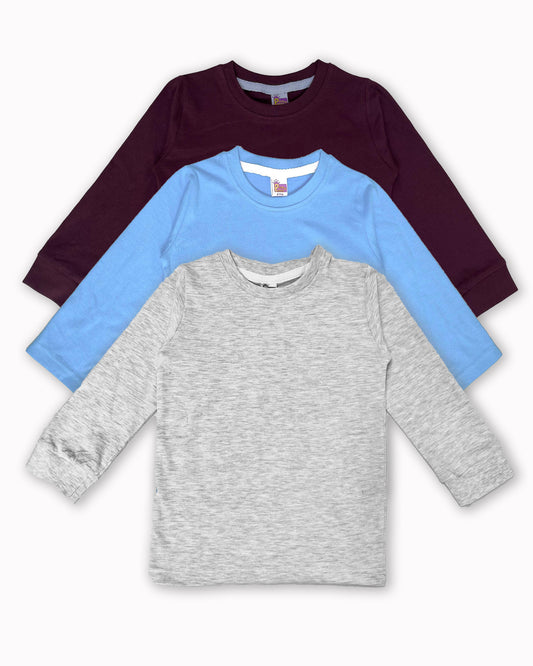 Plain T-Shirts Full Sleeve Pack of 3 (Melange,Ice Blue & Wine)  CTS018