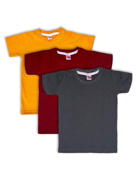 Plain T-Shirts Half Sleeve Pack of 3 (Dark Grey,Maroon & Mustard) CTS017