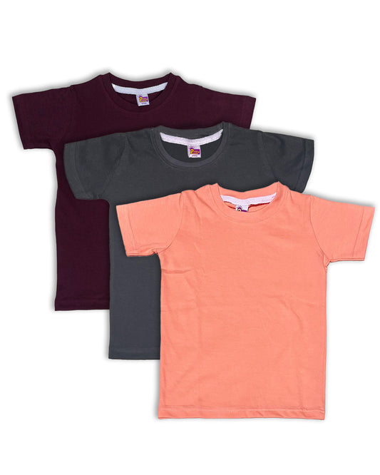 Plain T-Shirts Half Sleeve Pack of 3 (Peach,Dark Grey & Wine) CTS09