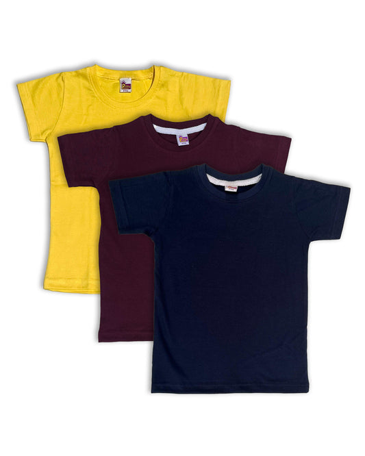 Plain T-Shirts Half Sleeve Pack of 3 (Navy,Wine & Yellow) CTS015
