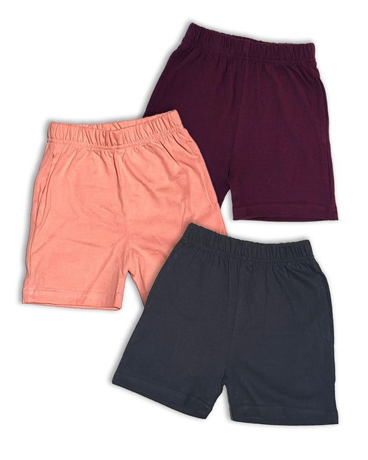 Plain Shorts Pack of 3 (Dark Grey,Peach & Wine) KCS09