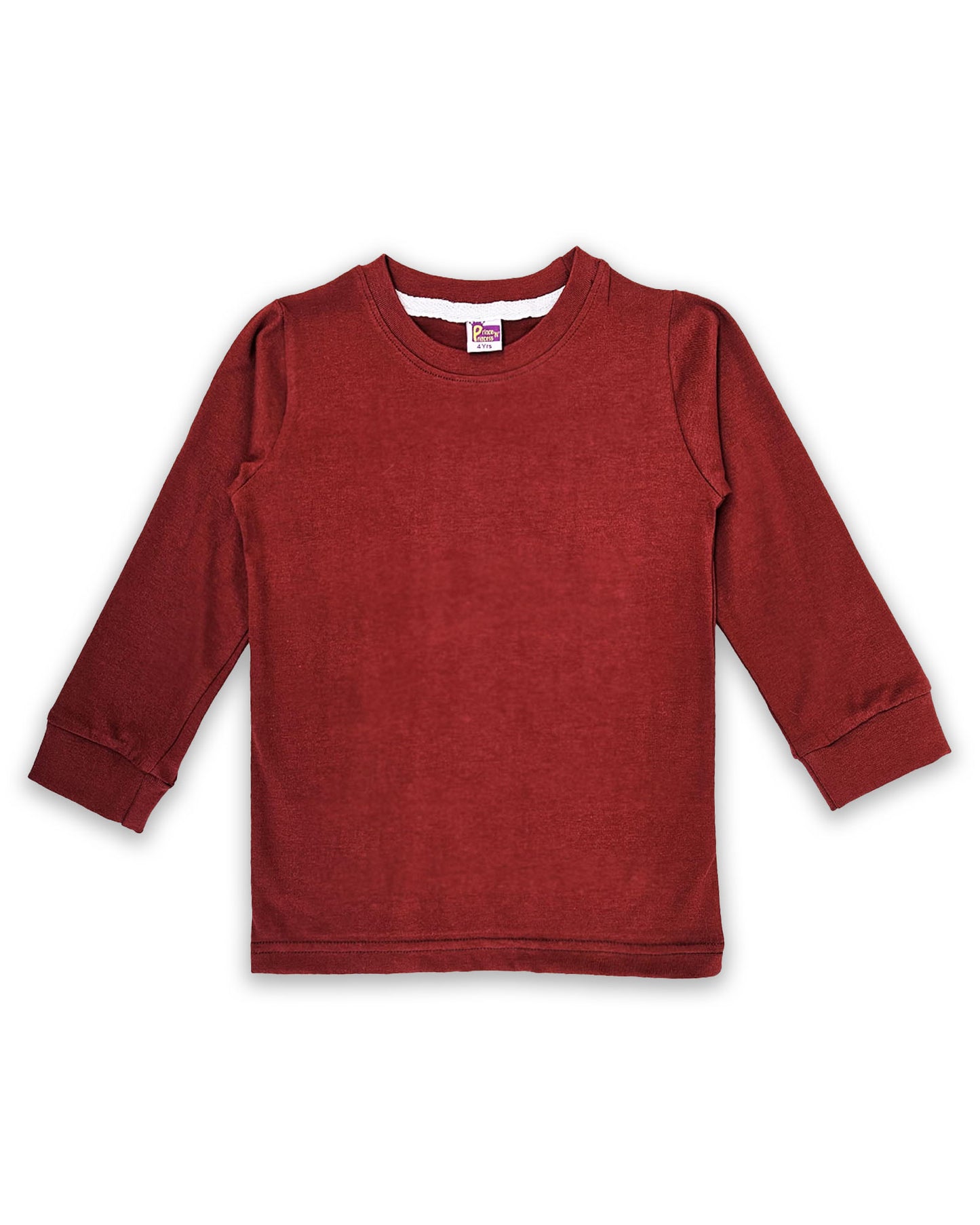 Kids Maroon Full Sleeve Plain Tees – Comfortable Cotton Tee for Boys and Girls KTS017