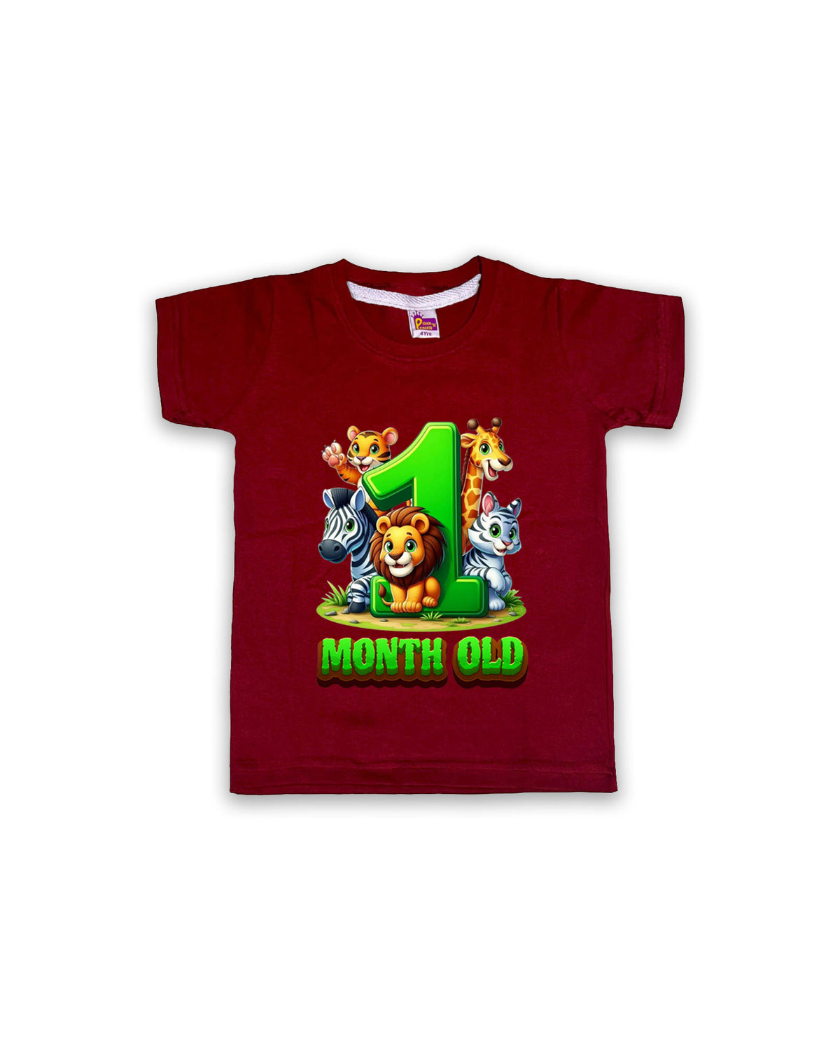 Newborn Maroon Tees "1 Month Old" – Soft Cotton | Jungle Animal Milestone Tees | Short Sleeve Monthly Outfit NPT039