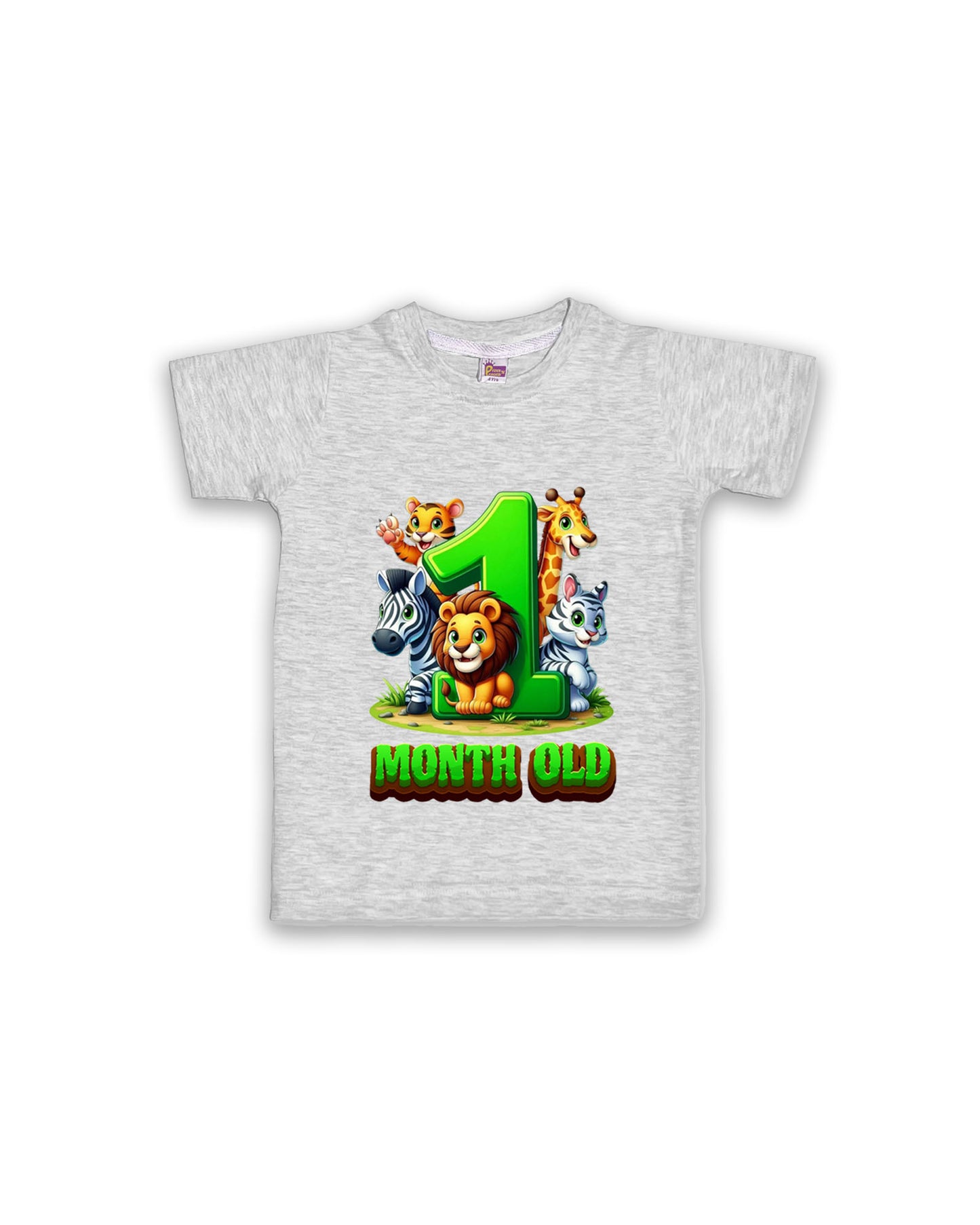 Newborn Melange Tees "1 Month Old" – Soft Cotton | Jungle Animal Milestone Tees | Short Sleeve Monthly Outfit NPT040