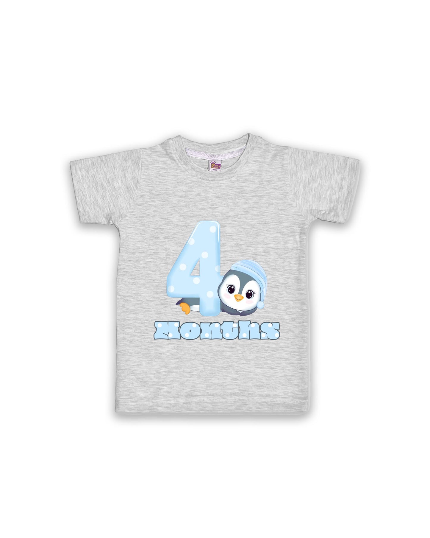 Newborn Half-Sleeve Melange Tees - 4 Months Milestone Tees with Adorable Penguin Design - Soft Cotton Baby Vest NPT0155
