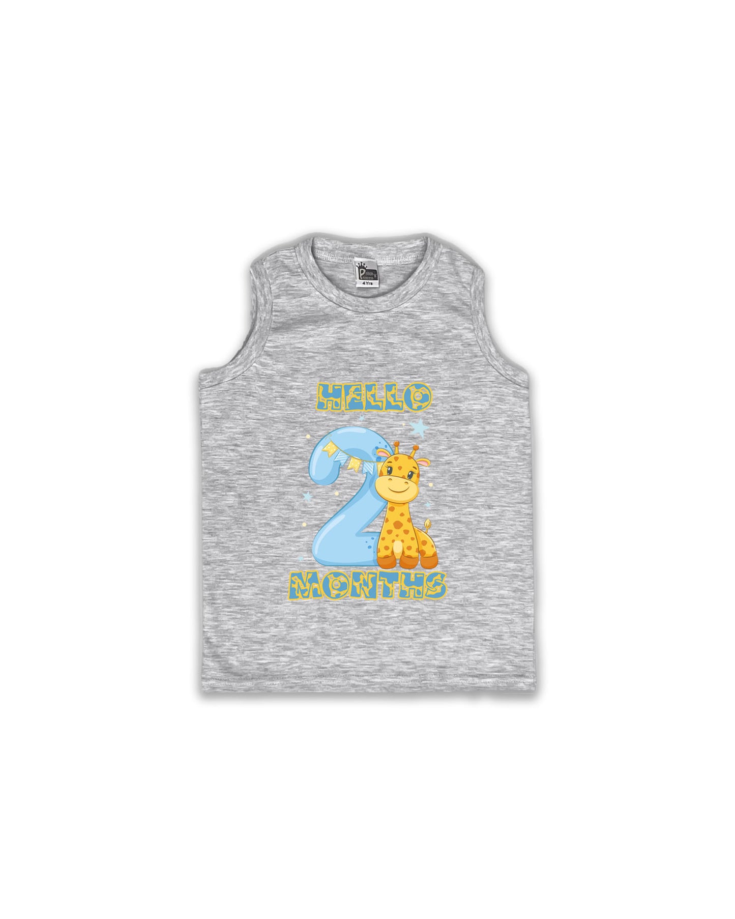 Newborn Melange Sleeveless Vest "Hello 2 Months" – Soft Cotton | Giraffe Print Milestone Vest for Babies | NPT085