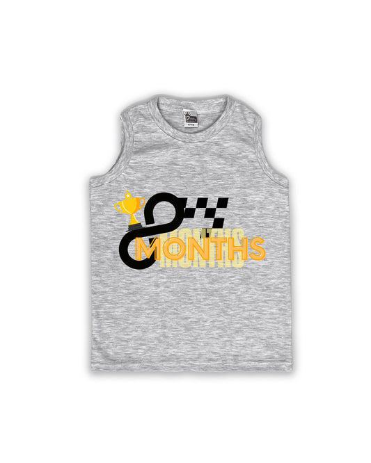 Newborn Sleeveless Melange Vest - 8 Months Milestone vest with Racing Trophy & Checkered Flag Design - Soft Cotton Baby Vest NPT139