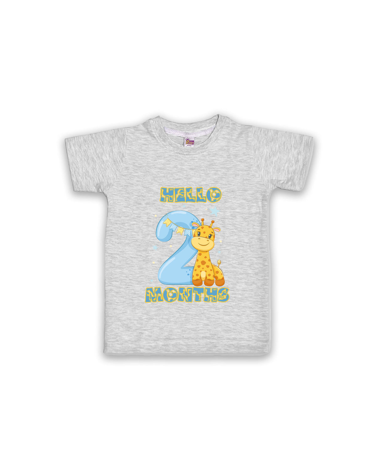 Newborn Melange Tees "Hello 2 Months" – Soft Cotton | Giraffe & Stars Milestone Outfit | Short Sleeve Baby Tees NPT054