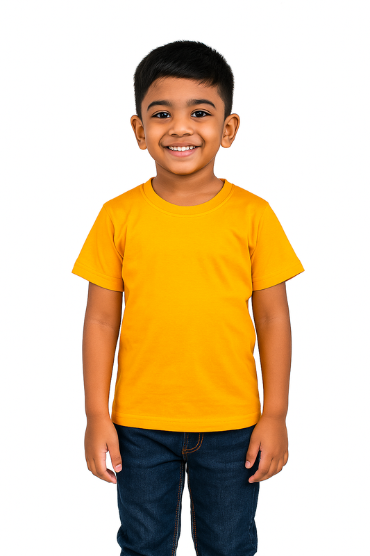 Kids Mustard Half Sleeve Plain Tees – Comfortable Cotton Tee for Boys and Girls KTS08