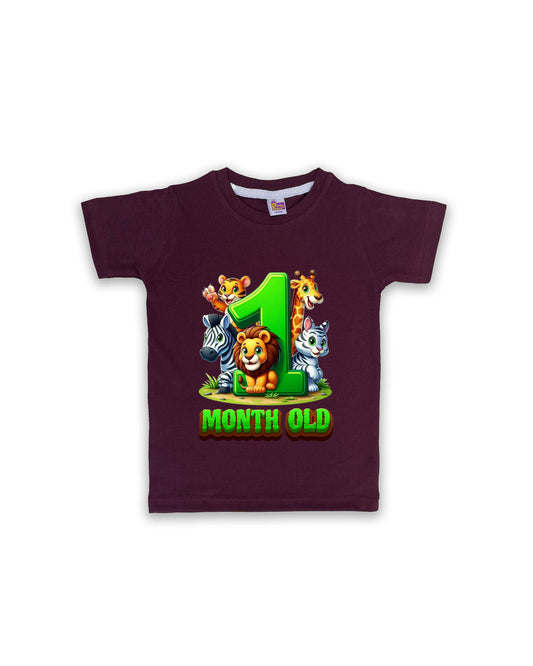 Newborn Wine Tees "1 Month Old" – Soft Cotton | Jungle Animal Milestone Tees | Short Sleeve Monthly Outfit NPT045