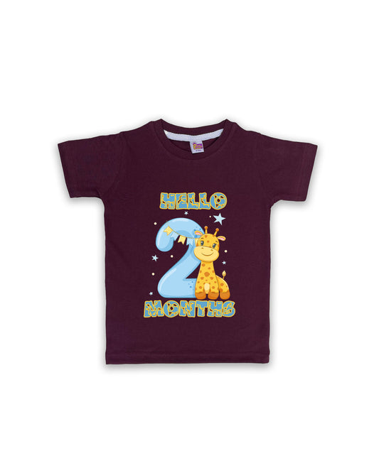 Newborn Wine Tees "Hello 2 Months" – Soft Cotton | Giraffe & Stars Milestone Outfit | Short Sleeve Baby Tees NPT058