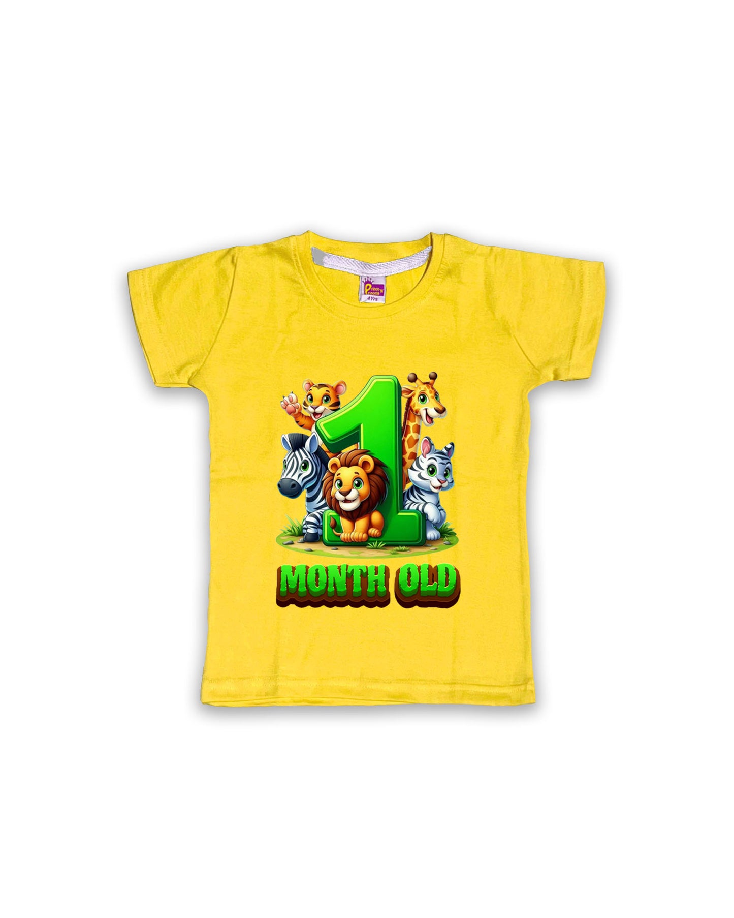 Newborn Yellow Tees "1 Month Old" – Soft Cotton | Jungle Animal Milestone Tees | Short Sleeve Monthly Outfit NPT046