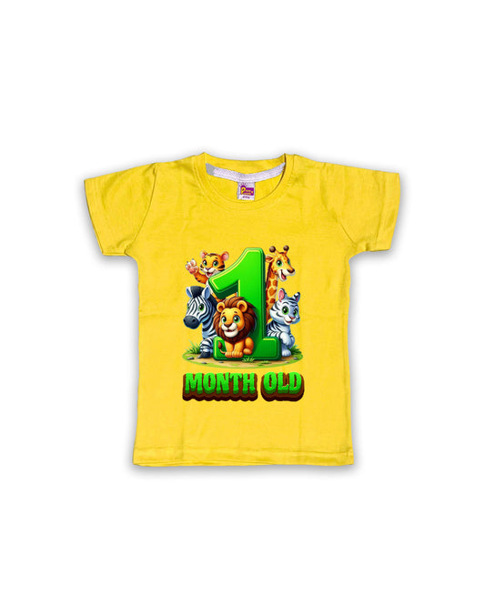 Newborn Yellow Tees "1 Month Old" – Soft Cotton | Jungle Animal Milestone Tees | Short Sleeve Monthly Outfit NPT046