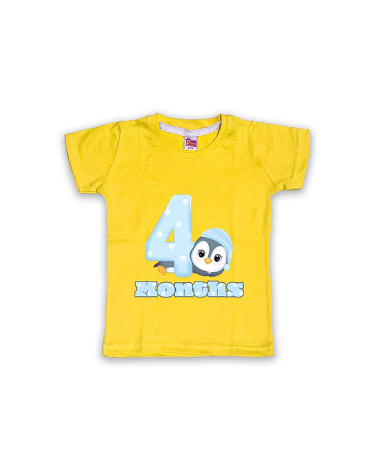 Newborn Half-Sleeve Yellow Tees - 4 Months Milestone Tees with Adorable Penguin Design - Soft Cotton Baby Vest NPT0160