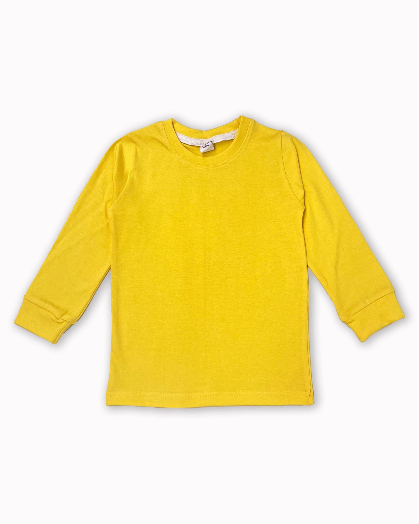 Kids Yellow Full Sleeve Plain Tees – Comfortable Cotton Tee for Boys and GirlsKTS012