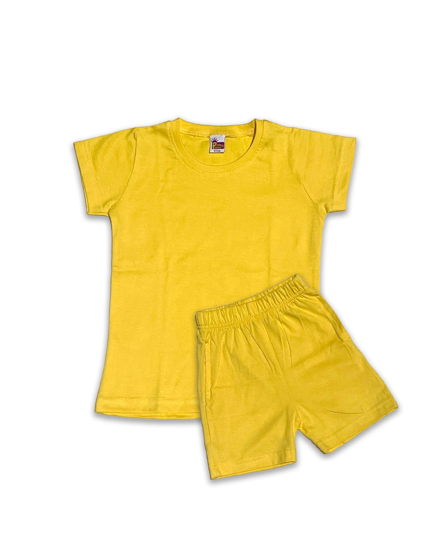 Unisex Kids Co-ord Set – Soft Cotton Yellow Tees & Shorts Combo, Comfortable and Stylish KTS032
