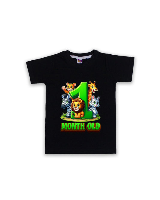 Newborn Black Tees "1 Month Old" – Soft Cotton | Jungle Animal Milestone Tees | Short Sleeve Monthly Outfit NPT034