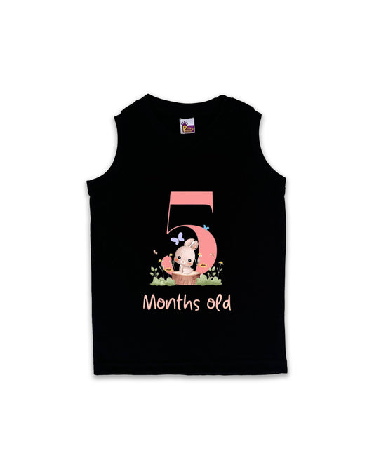Baby Sleeveless Black Vest - 5 Months Old Milestone vest with Adorable Bunny Design - Soft Cotton Baby Vest NPT116