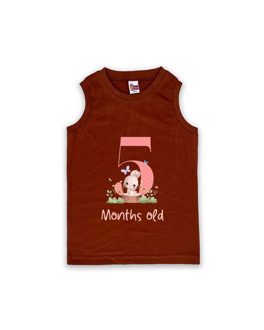 Newborn Sleeveless Chocolate Brown Vest - 5 Months Old Milestone vest with Adorable Bunny Design - Soft Cotton Baby Vest NPT117