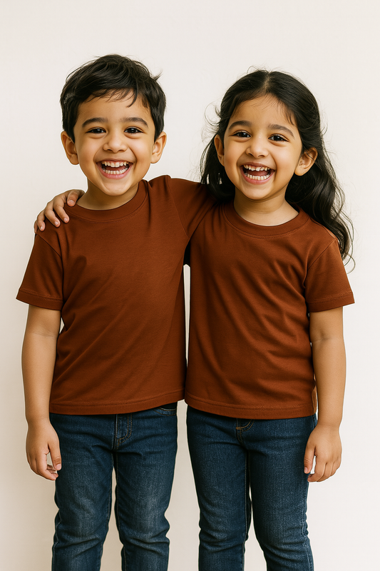 Kids Brown Half Sleeve Plain Tees – Comfortable Cotton Tee for Boys and Girls KTS052