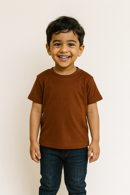 Kids Brown Half Sleeve Plain Tees – Comfortable Cotton Tee for Boys and Girls KTS052