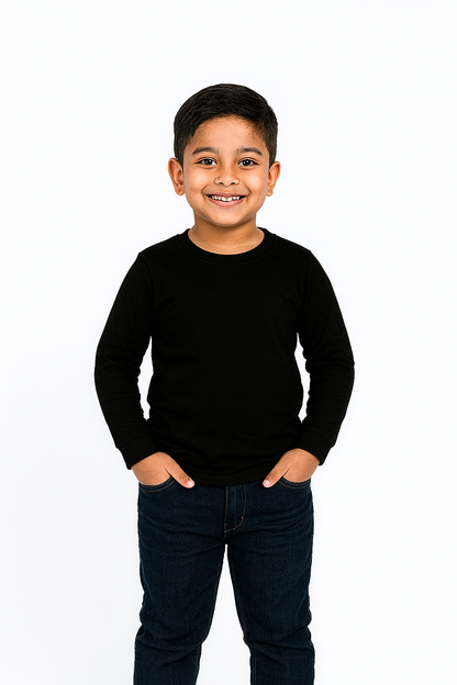 Kids Black Full Sleeve Plain Tees – Comfortable Cotton Tee for Boys and Girls KTS054