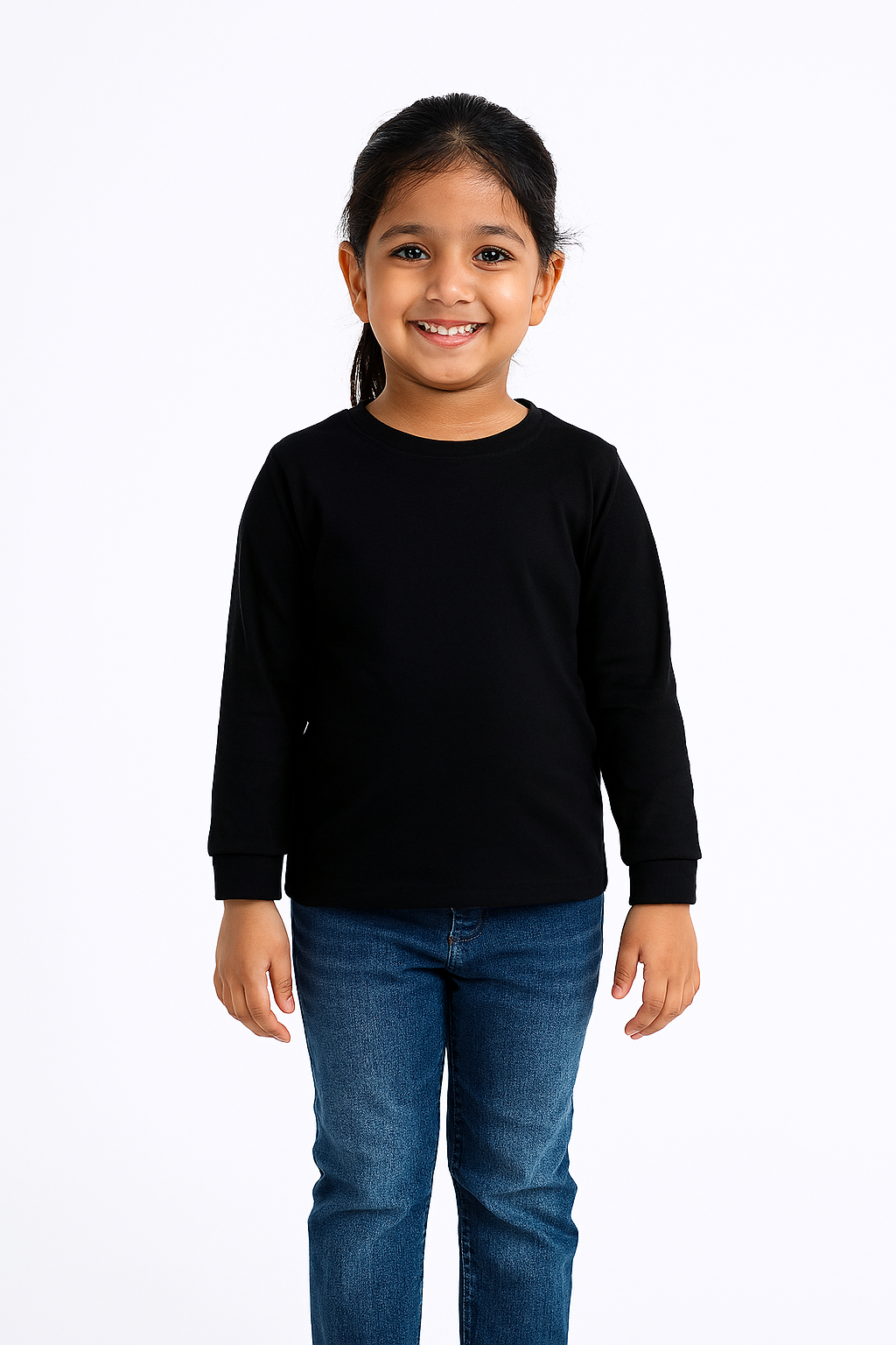 Kids Black Full Sleeve Plain Tees – Comfortable Cotton Tee for Boys and Girls KTS054