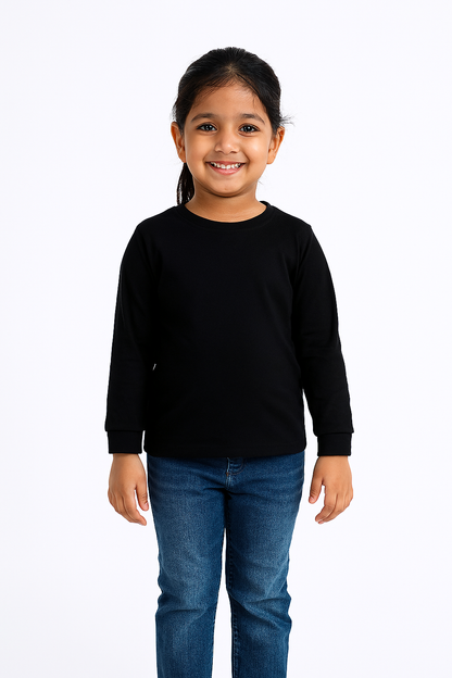 Kids Black Full Sleeve Plain Tees – Comfortable Cotton Tee for Boys and Girls KTS054