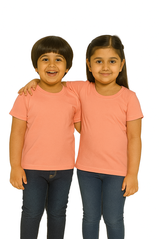 Kids Peach Half Sleeve Plain Tees – Comfortable Cotton Tee for Boys and Girls KTS046