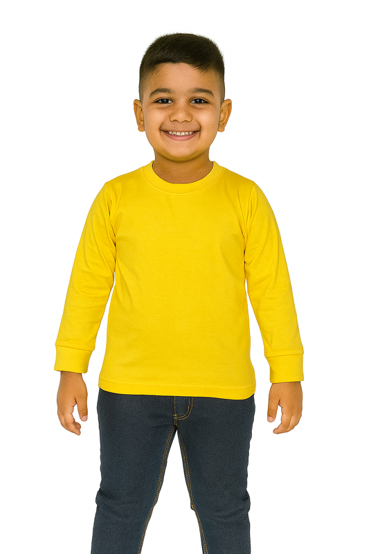 Kids Yellow Full Sleeve Plain Tees – Comfortable Cotton Tee for Boys and GirlsKTS012