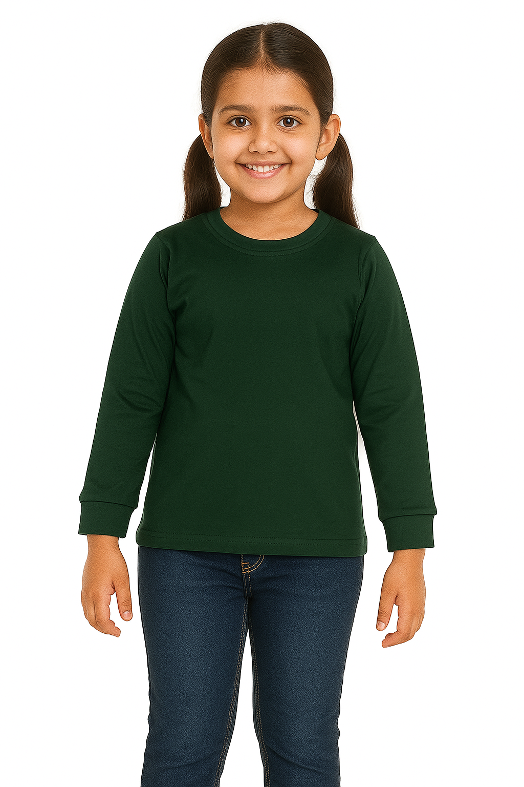 Kids Dark Green Full Sleeve Plain Tees – Comfortable Cotton Tee for Boys and Girls KTS07