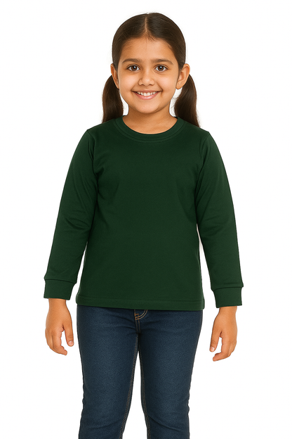 Kids Dark Green Full Sleeve Plain Tees – Comfortable Cotton Tee for Boys and Girls KTS07