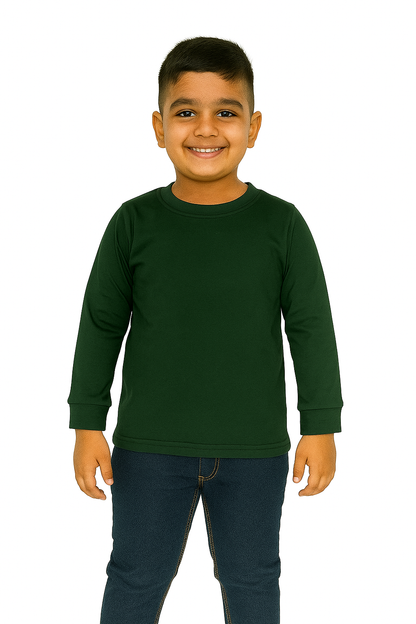 Kids Dark Green Full Sleeve Plain Tees – Comfortable Cotton Tee for Boys and Girls KTS07